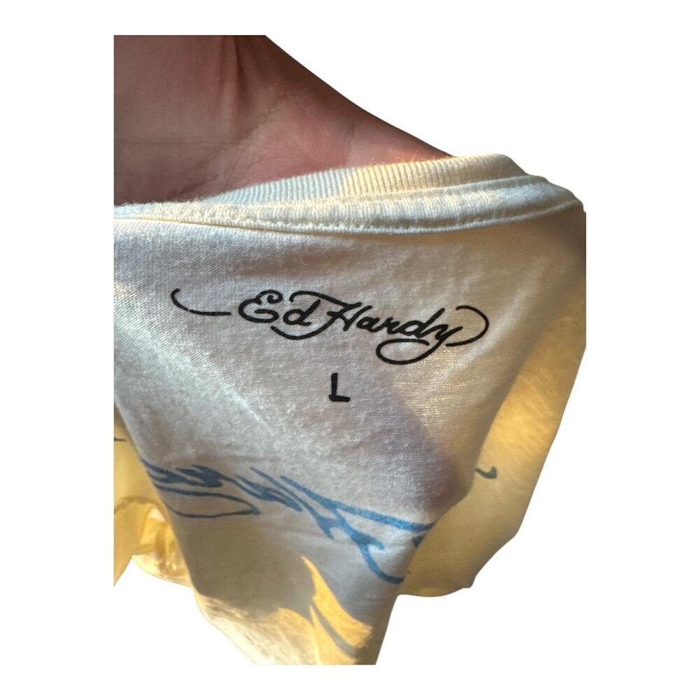 Ed Hardy Y2K Baby Tee Tattoo Graphic Cropped Top Size L - Picture 4 of 4